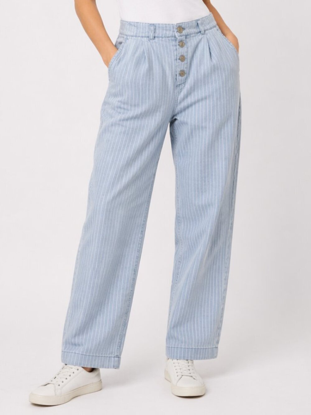 FRANK & OAK Atelier Pinstripe Denim Jeans Light Blue 27
